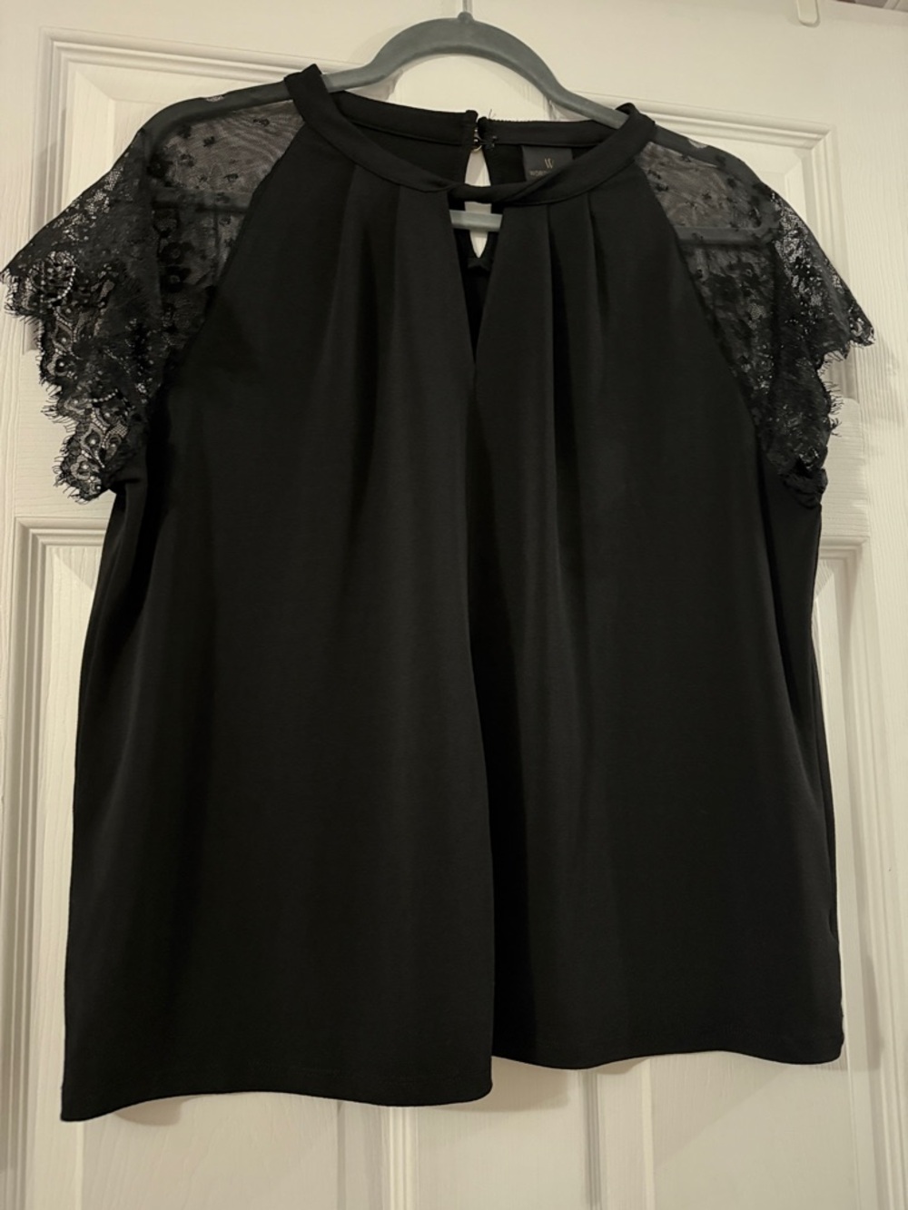 Elegant Black Lace-Trim Blouse